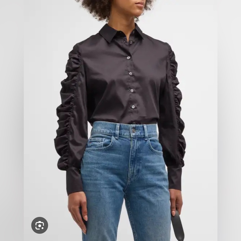 $219 Harshman Juliana Black 100% Cotton
Ruched Sleeve Shirt Size XS NWT